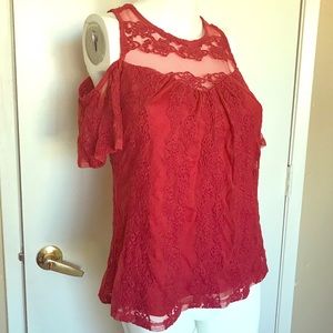 Lace Floral Embroidered Cold Shoulder Top